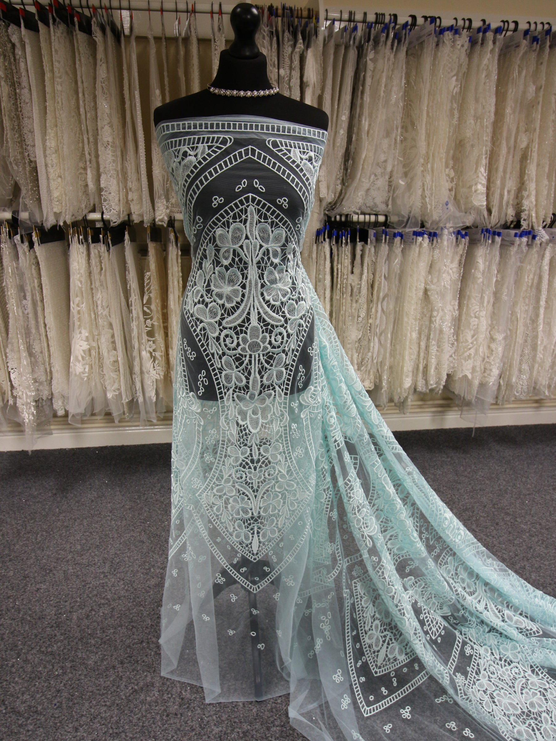 Aqua Embroidered Lace - Nyla Aqua Embroidered Lace - Nyla
