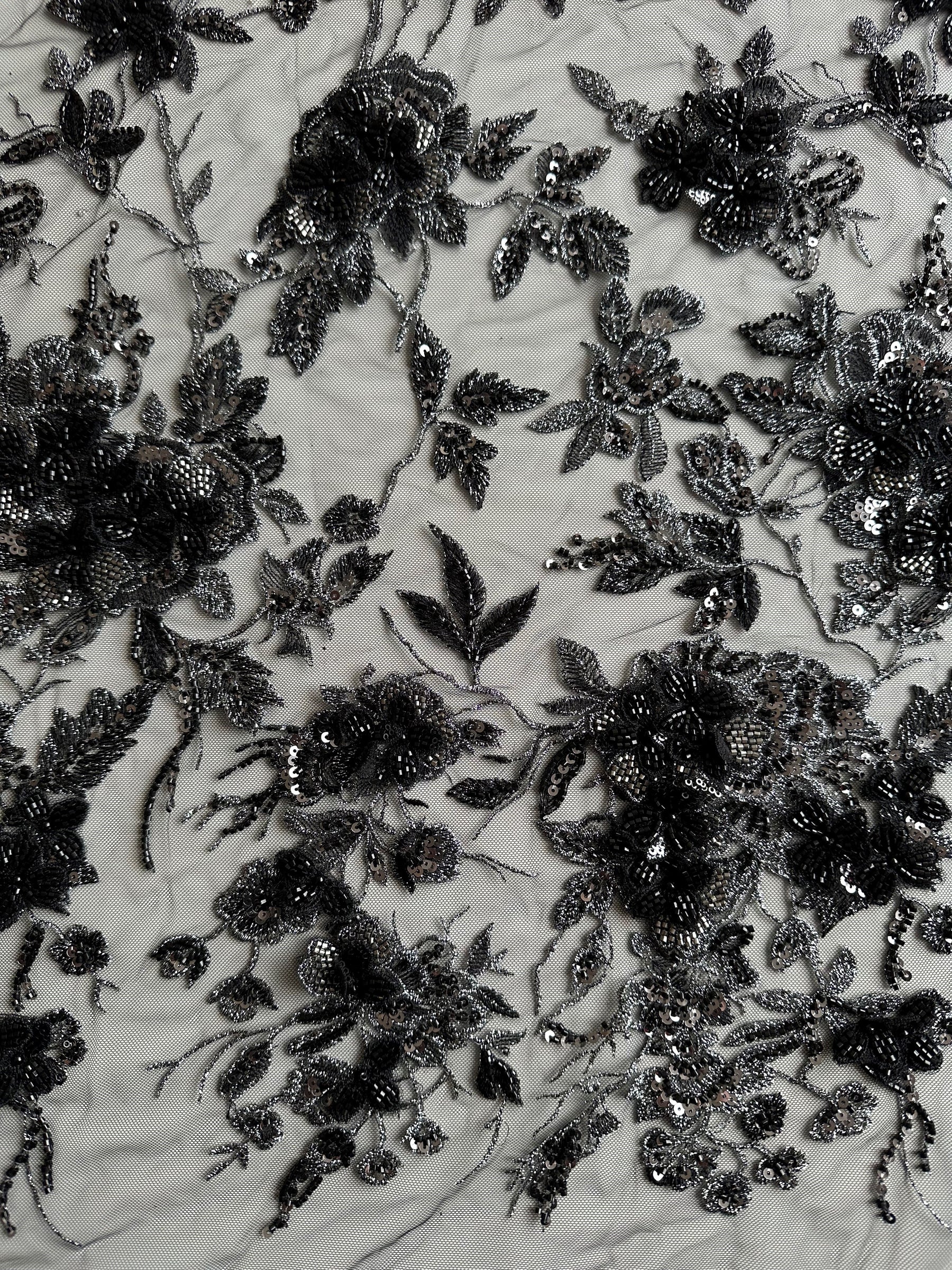 Black & Silver Embroidered Lace - Aretha