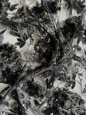 Black & Silver Embroidered Lace - Aretha