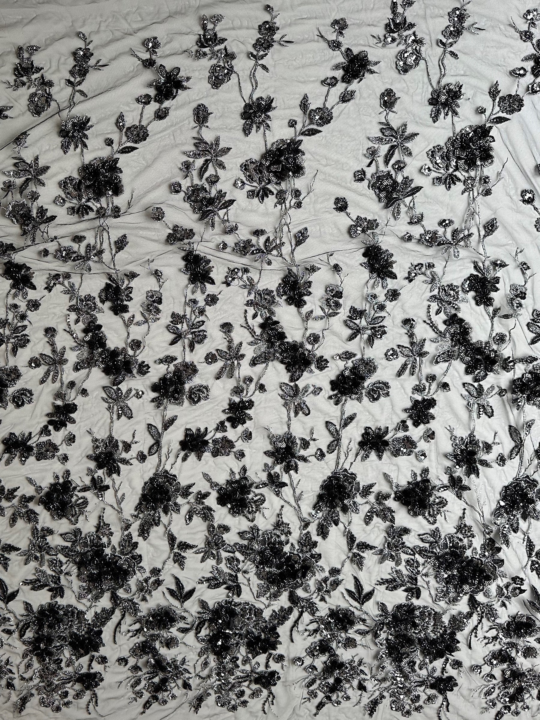 Black & Silver Embroidered Lace - Aretha