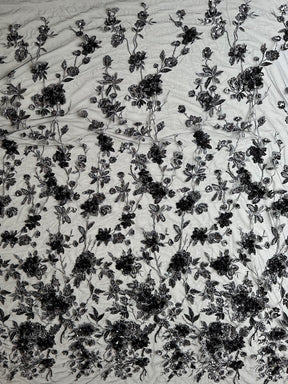 Black & Silver Embroidered Lace - Aretha