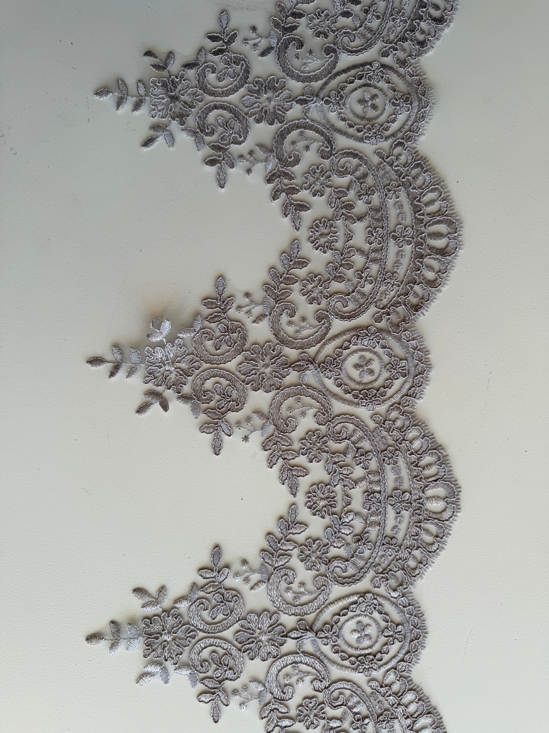 Grey Corded Lace Trim - T623