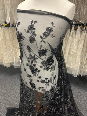 Black & Silver Embroidered Lace - Aretha