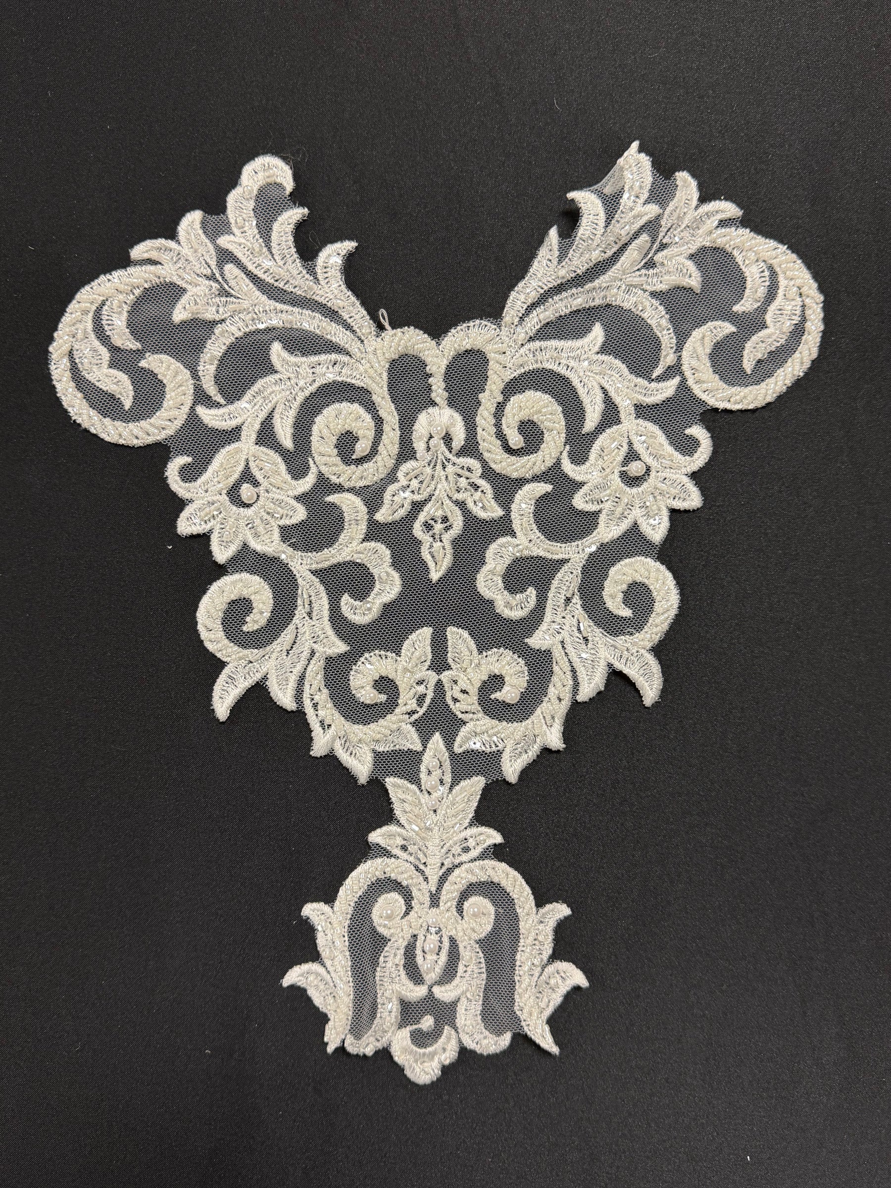 Ivory Beaded Lace Applique - T815