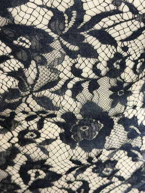 Navy Blue Silk Wool Italian Lace - P269