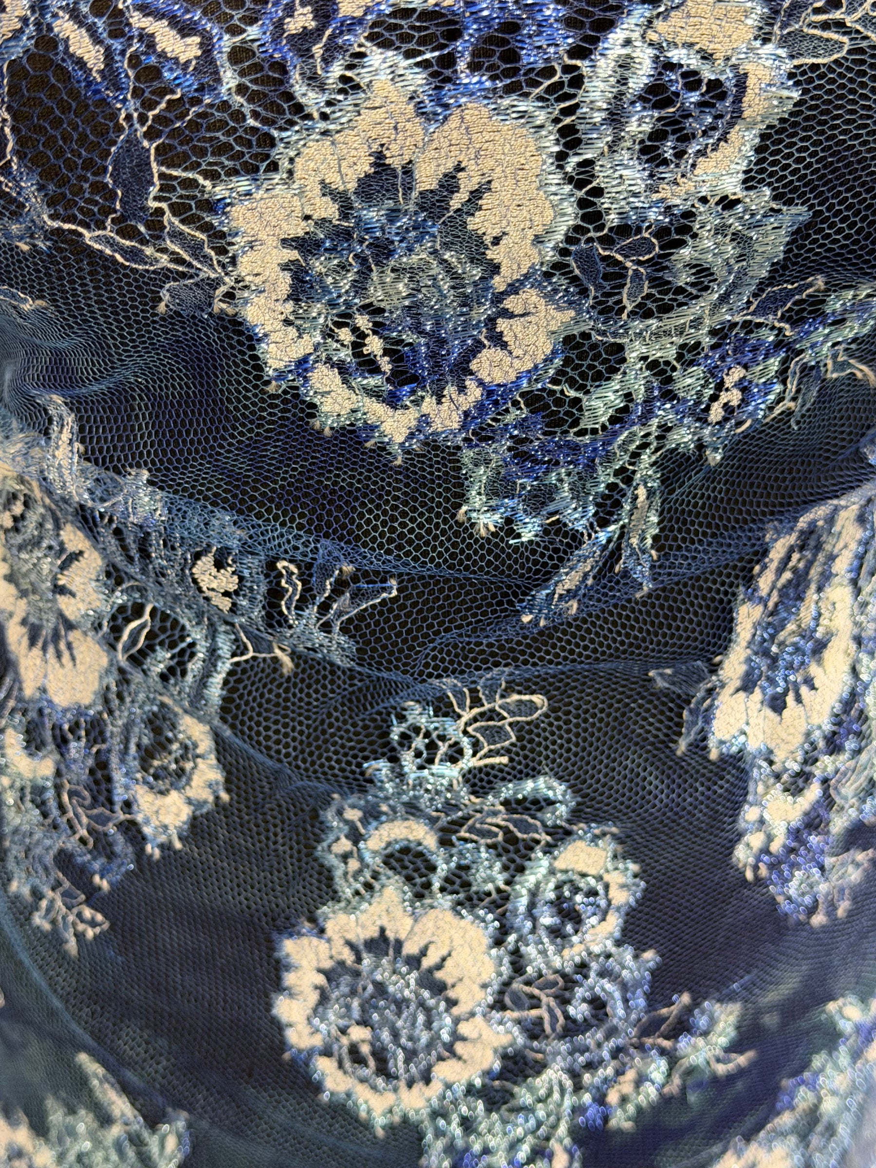 Blue Printed Chantilly Lace - P191
