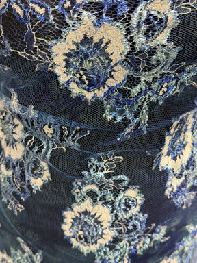 Blue Printed Chantilly Lace - P191