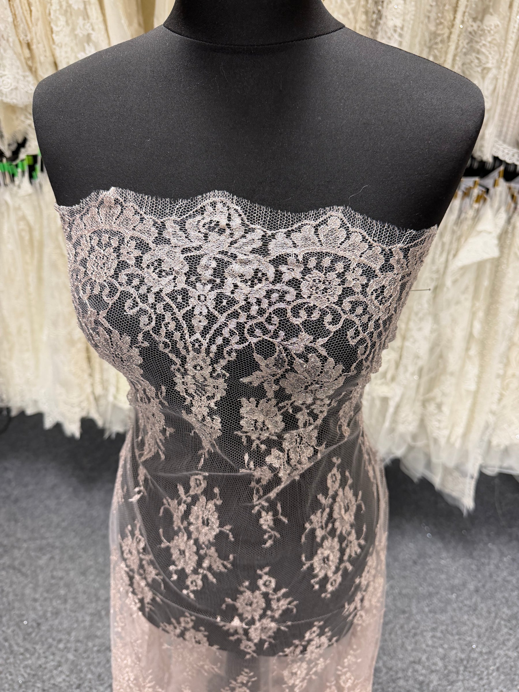 Dusty Rose French Metallic Lace - LA2003