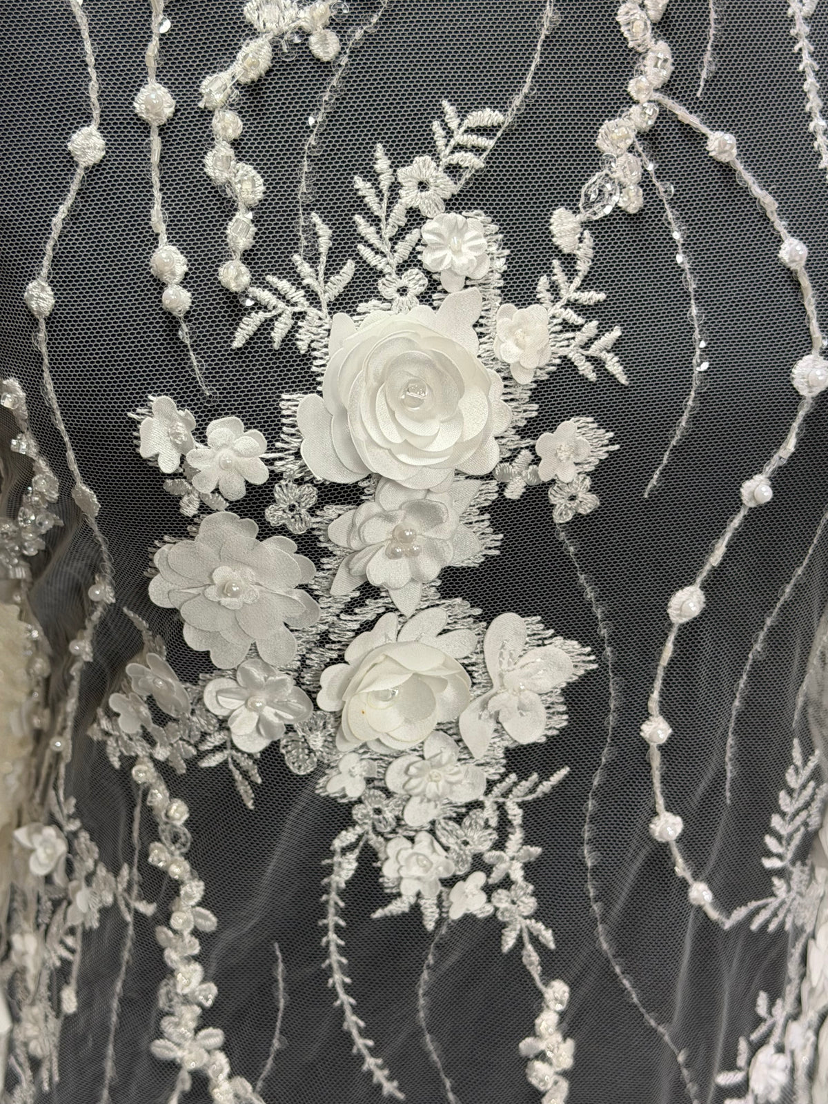 Ivory 3D Beaded Tulle - EB1008