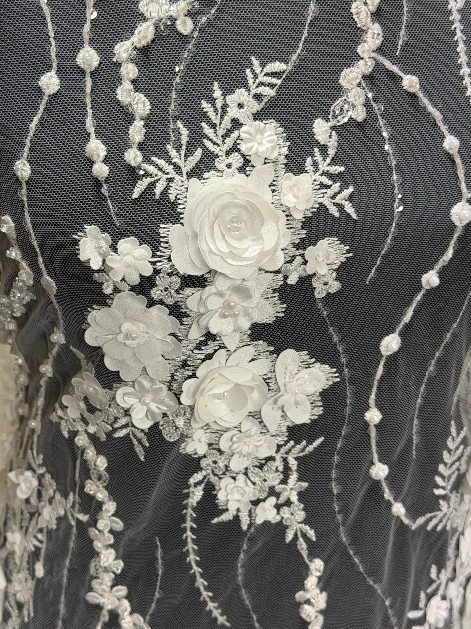 Ivory 3D Beaded Tulle - EB1008