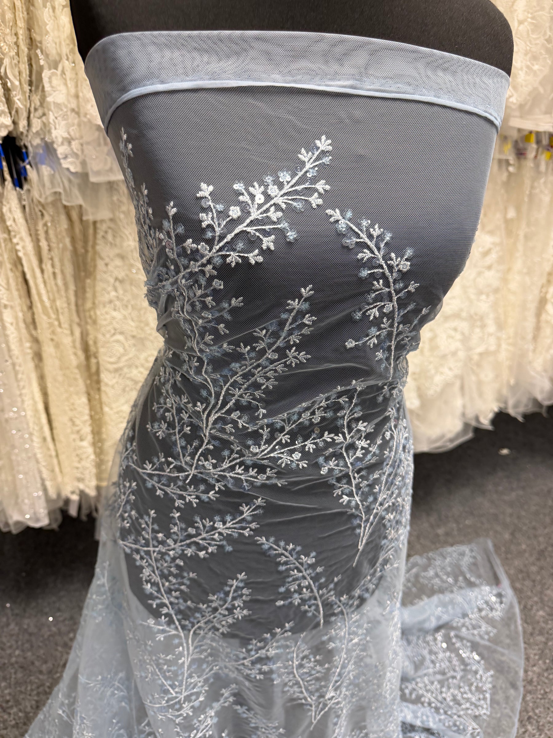 Limestone Blue Sequin Lace - EB3065