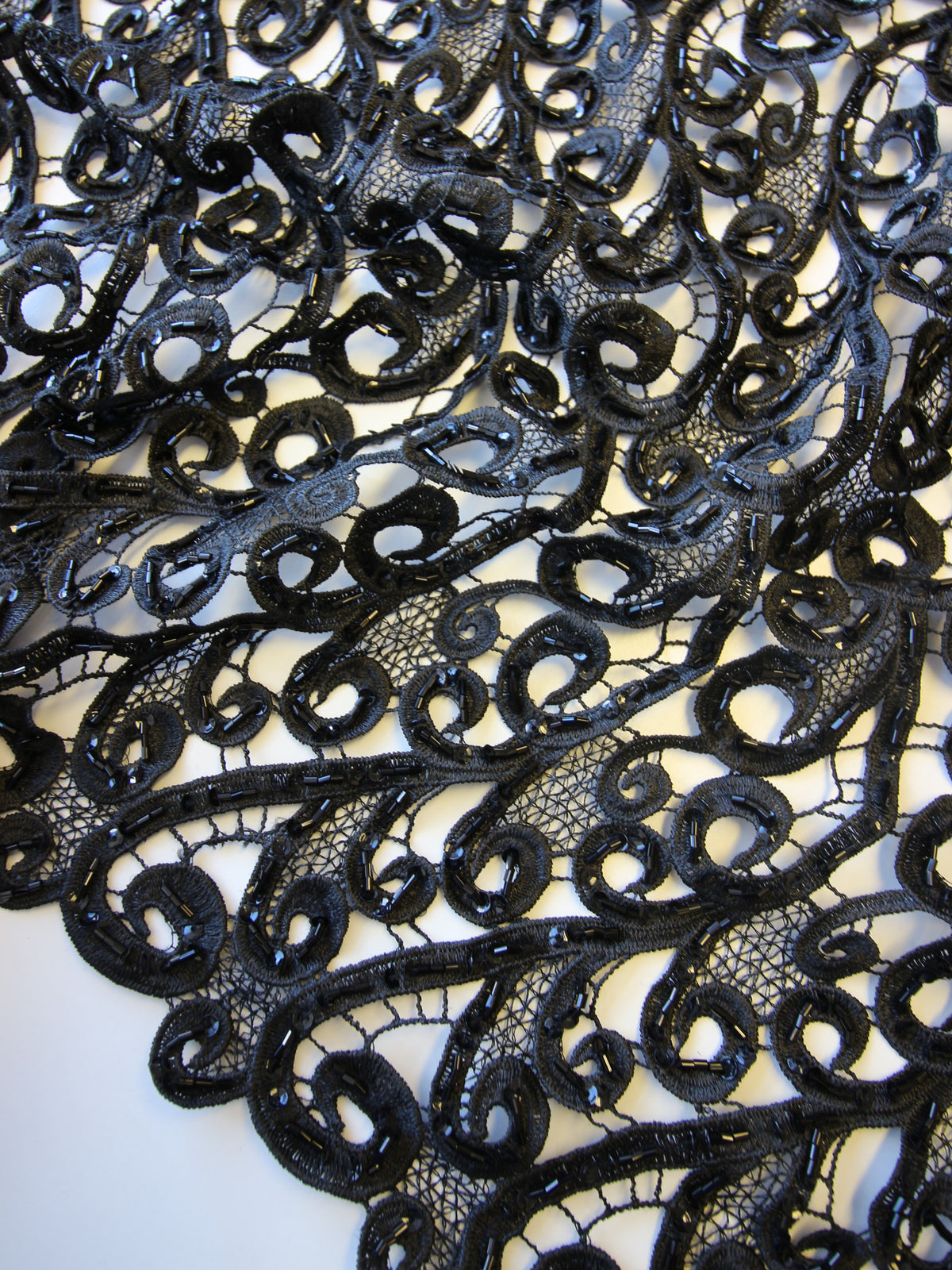 Black Beaded Guipure Lace - Vaeda