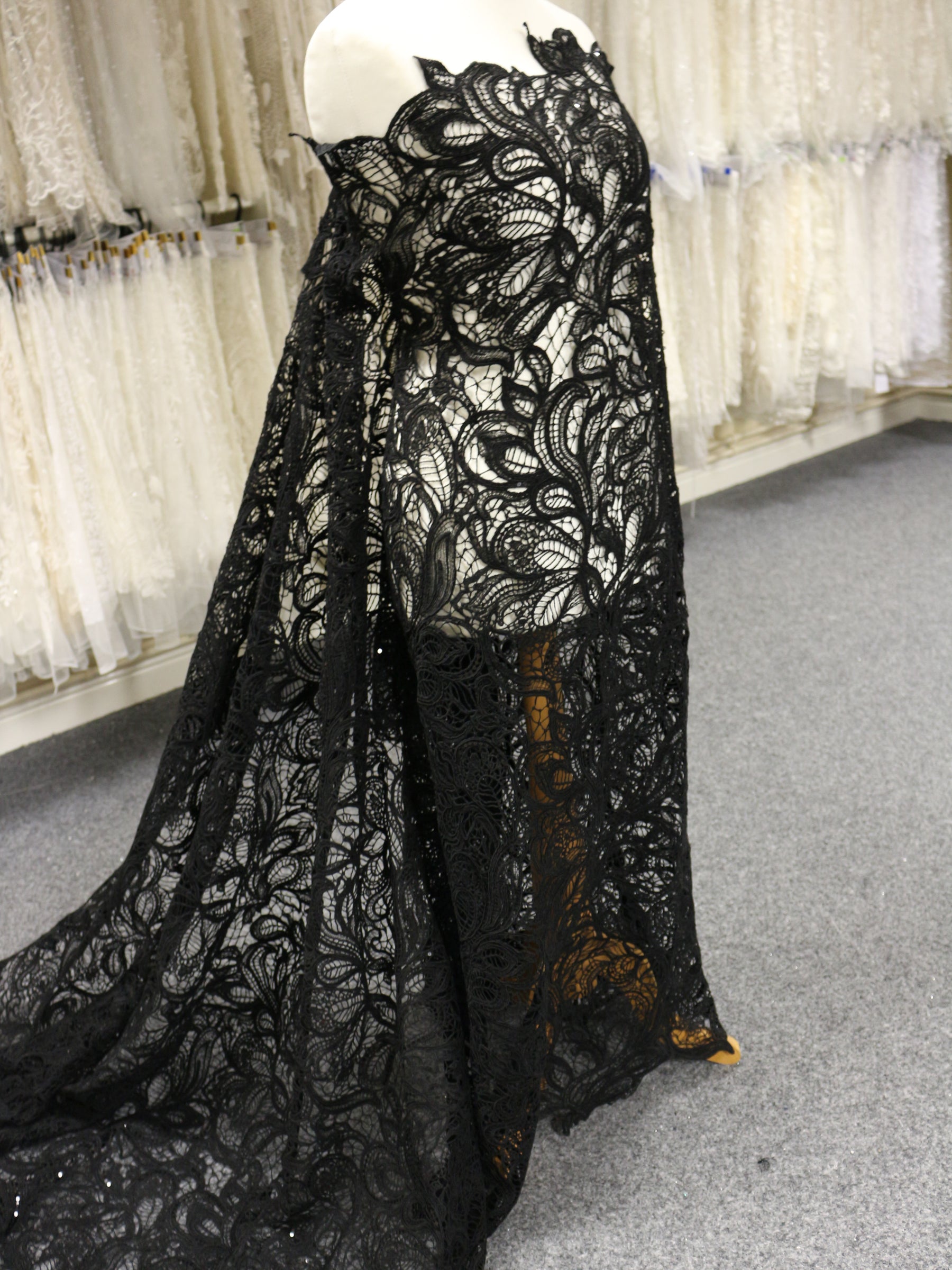 Black Corded & Sequinned Lace - Monet