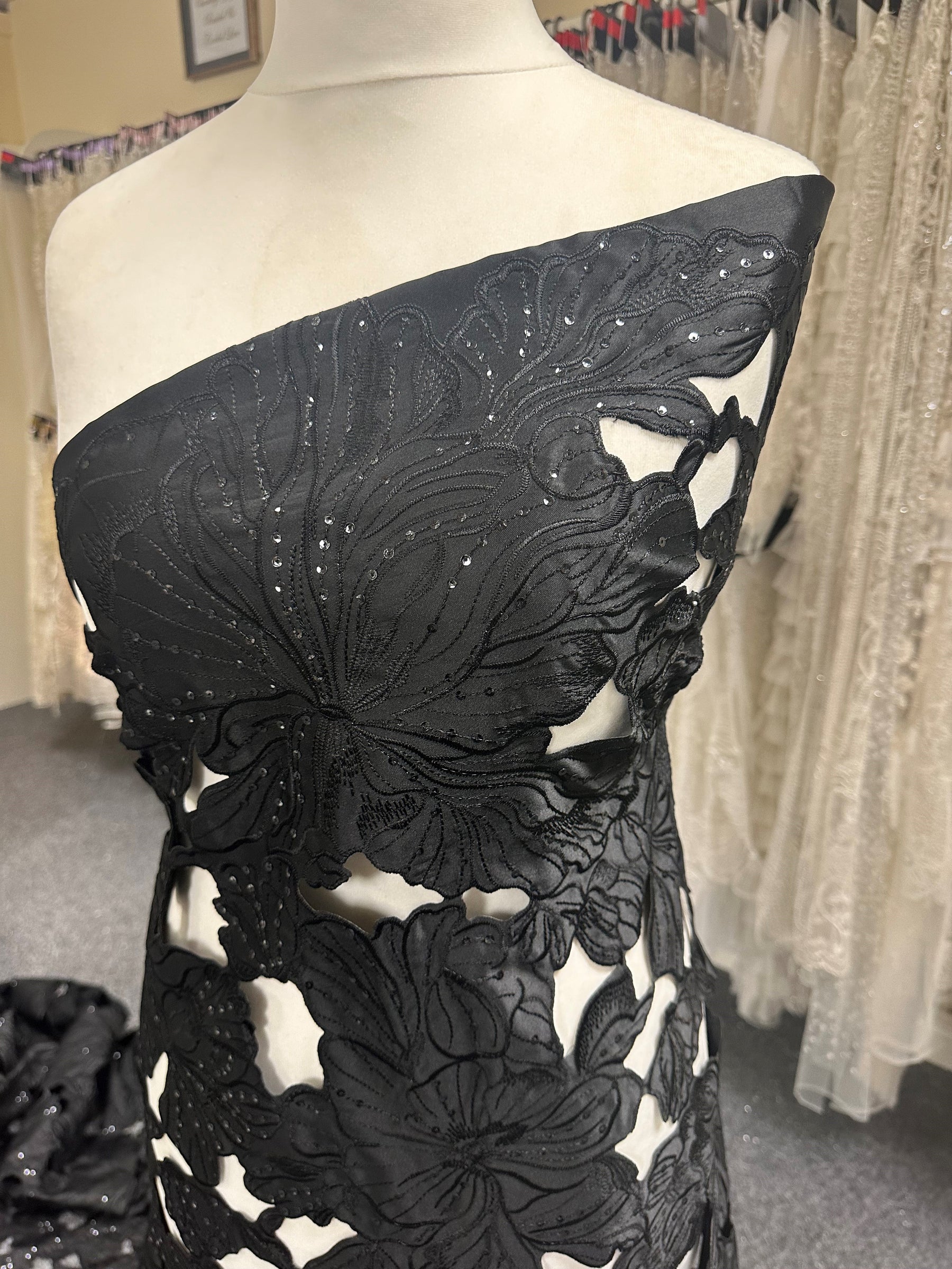 Black Laser Cut Satin - Arwen Black Laser Cut Satin - Arwen