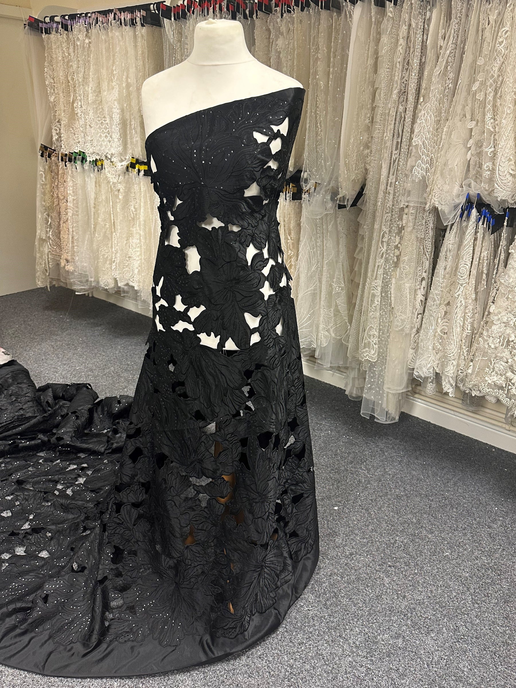 Black Laser Cut Satin - Arwen Black Laser Cut Satin - Arwen
