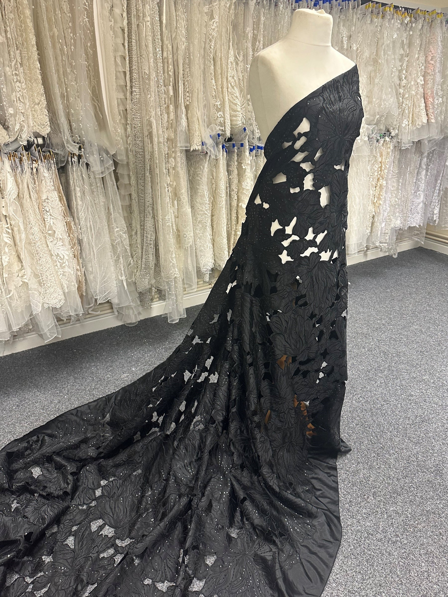 Black Laser Cut Satin - Arwen Black Laser Cut Satin - Arwen