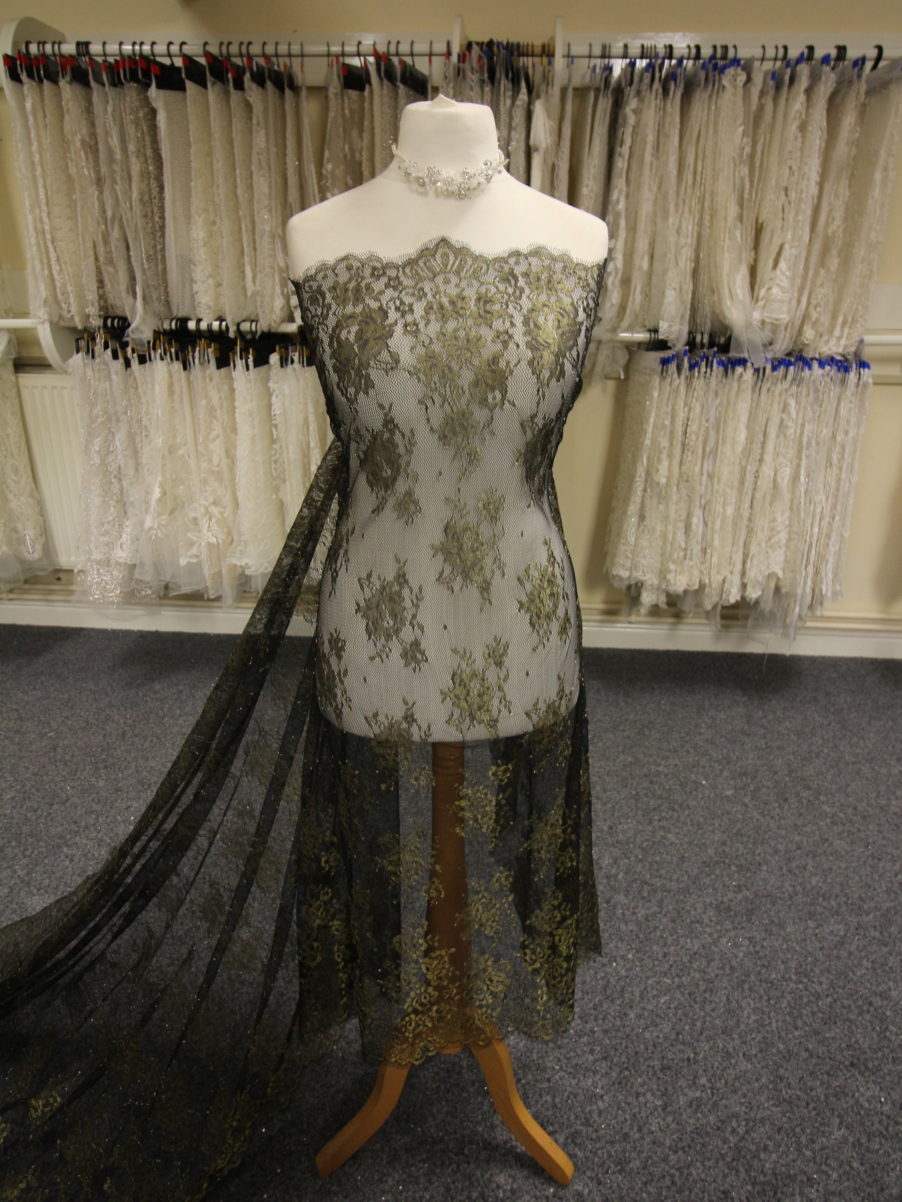 Gold on Black Raschel Lace Damaris1