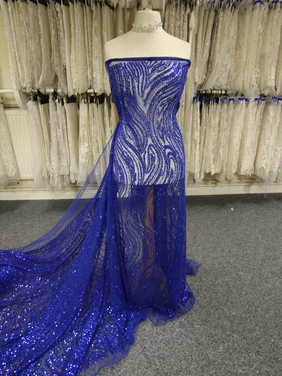 Blue Beaded & Sequinned Lace - Gillian