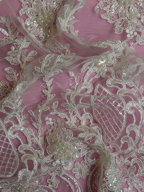 Discounted Ivory Corded and Beaded Lace - Butterfly