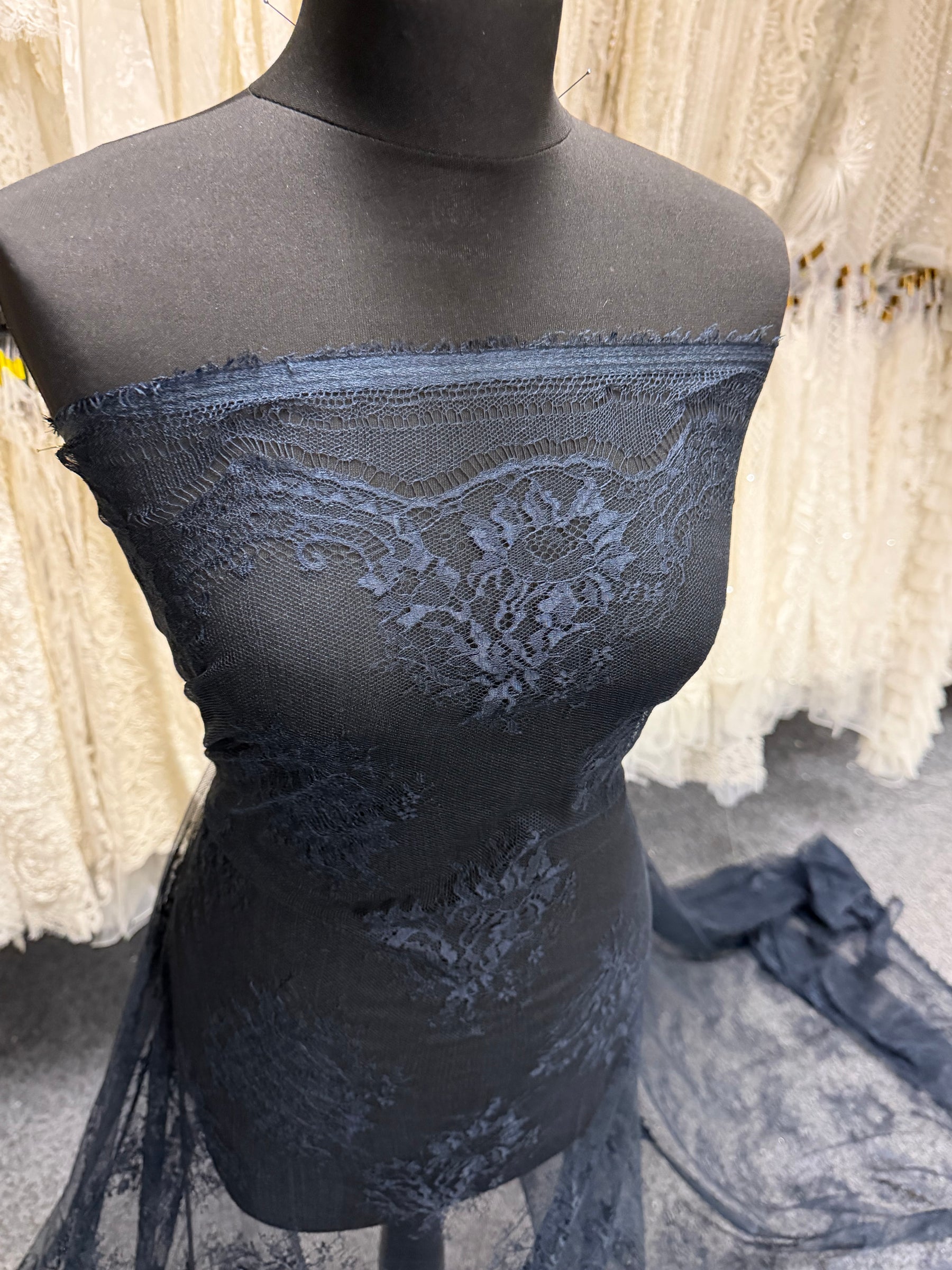 Navy Blue 100% Silk Italian Lace - P272