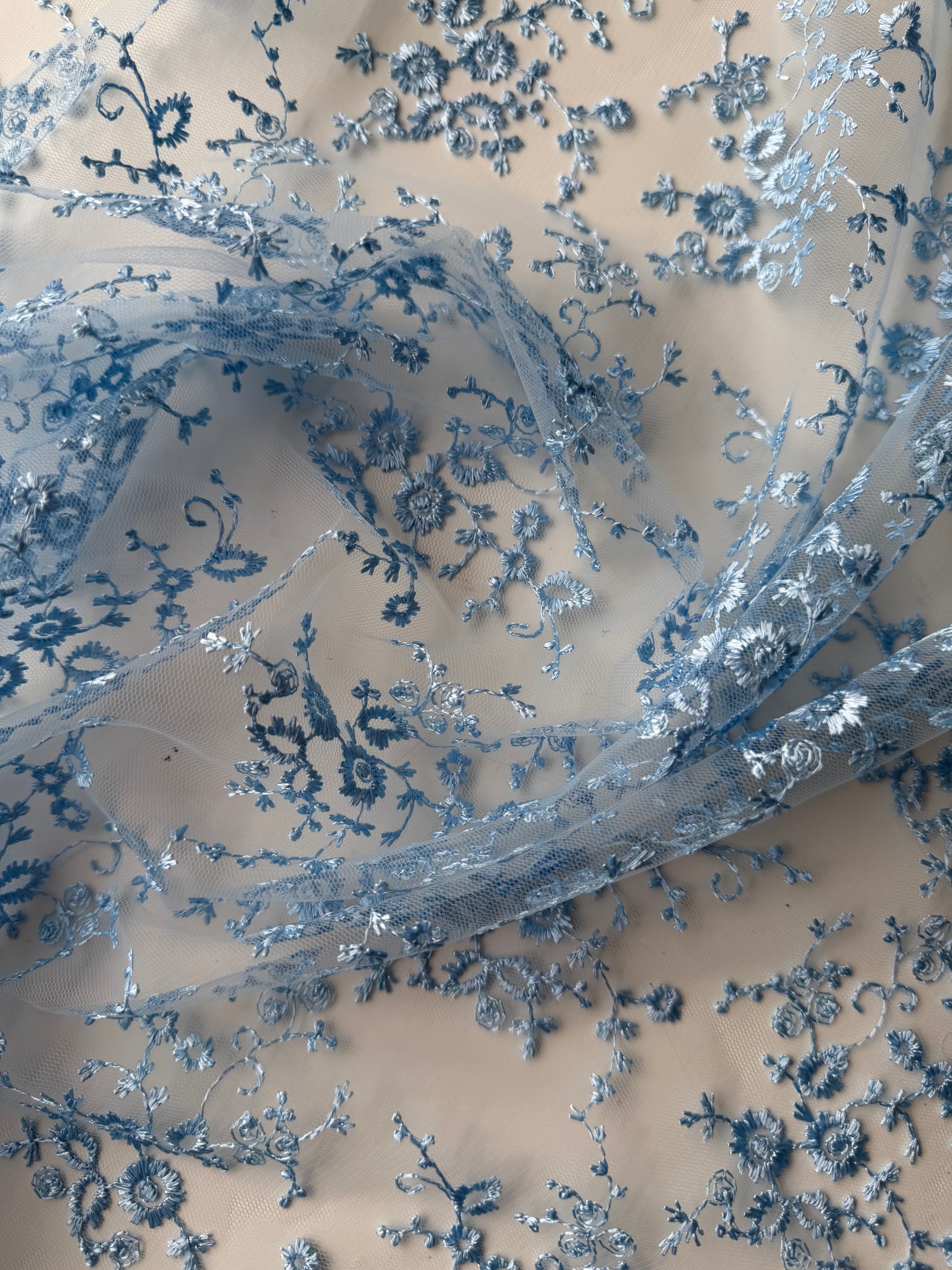 Sky Blue Embroidered Lace - P615
