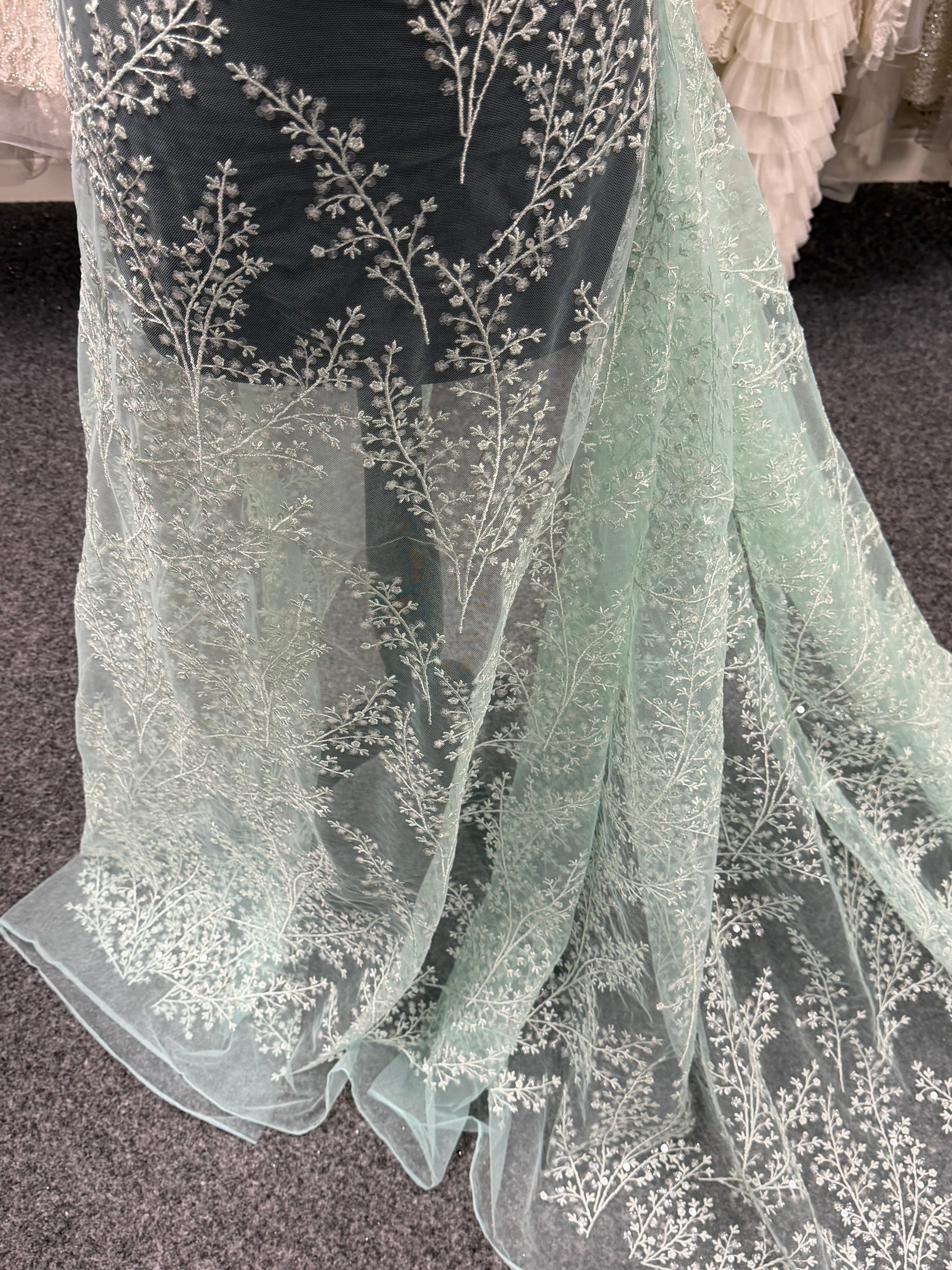 Light Green Sequin Lace - EB3065