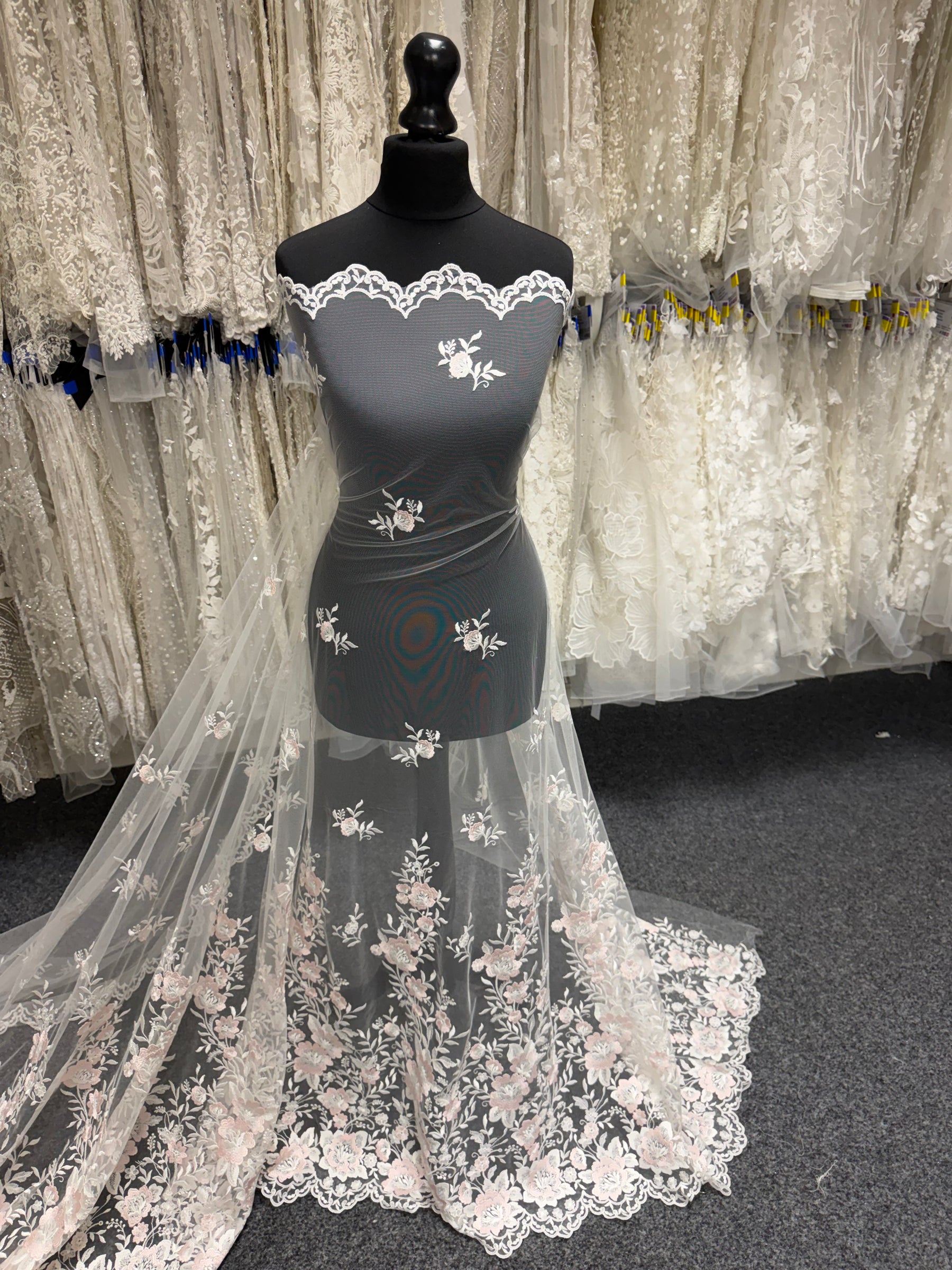 Ivory and Pink Embroidery Lace - EB5032