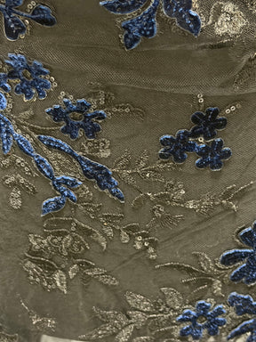 Black and Navy 3D Velvet Lace - EB3056