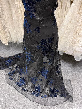 Black and Navy 3D Velvet Lace - EB3056