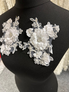 White Beaded 3D Lace Appliques - T286