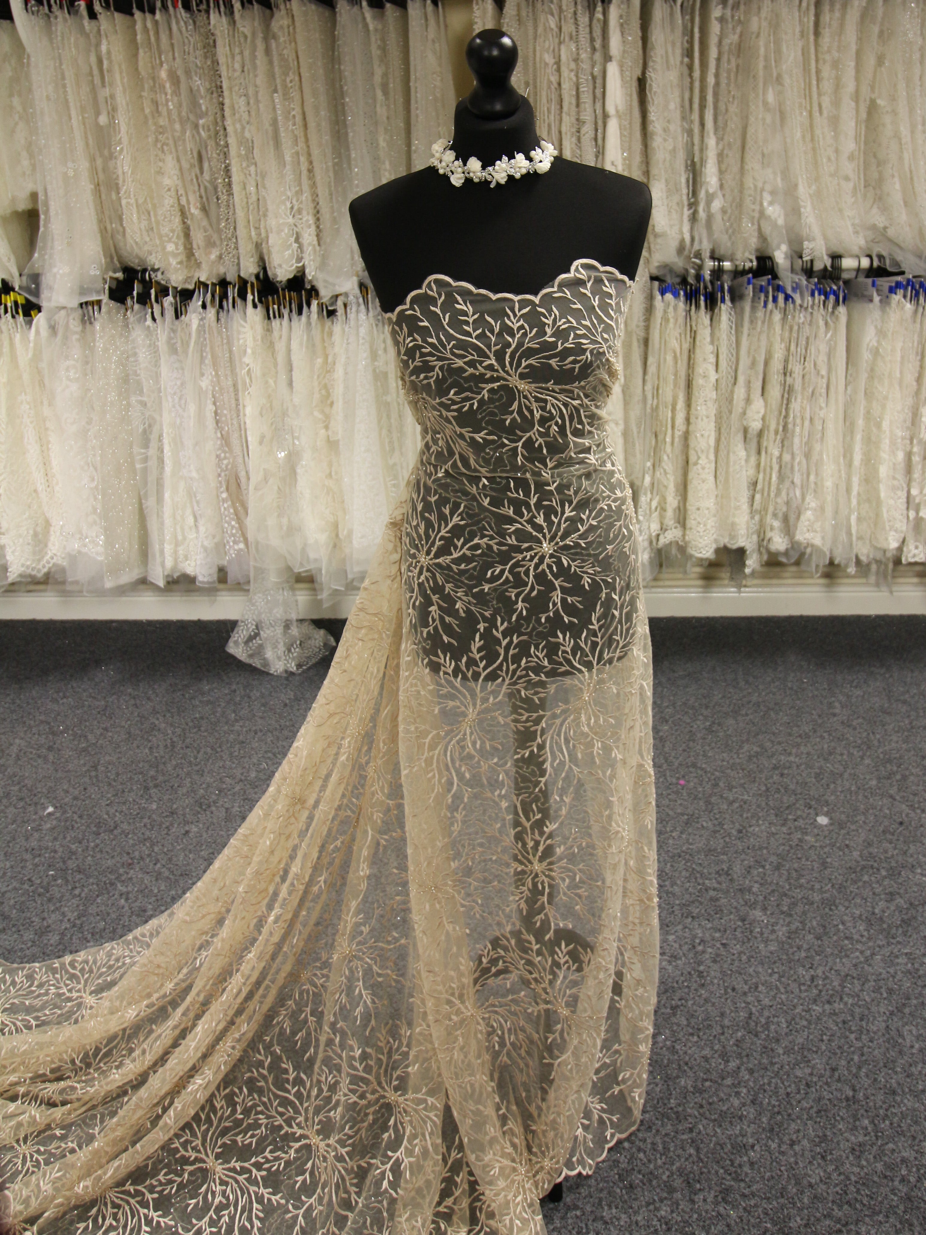 Champagne bridal lace fabric discount