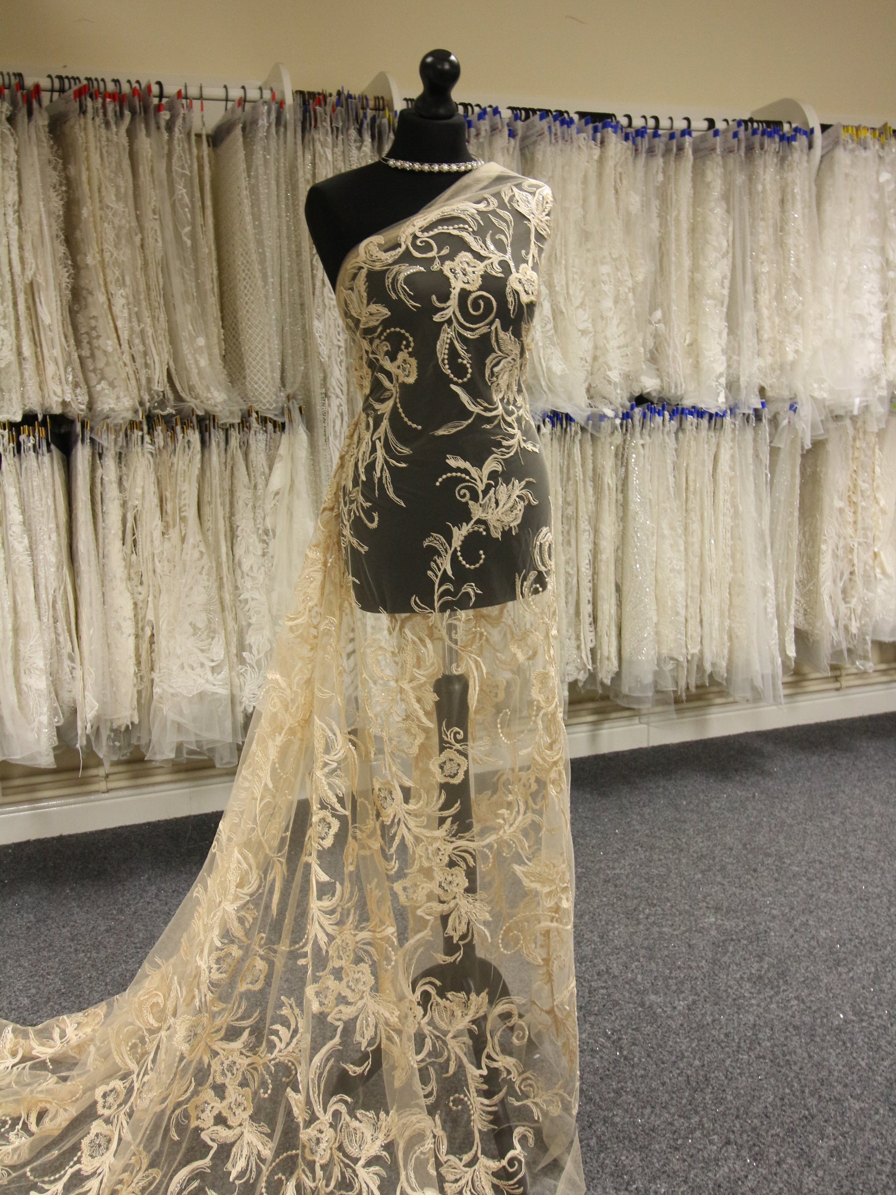 Champagne Embroidered Lace - Zarine Champagne Embroidered Lace - Zarine
