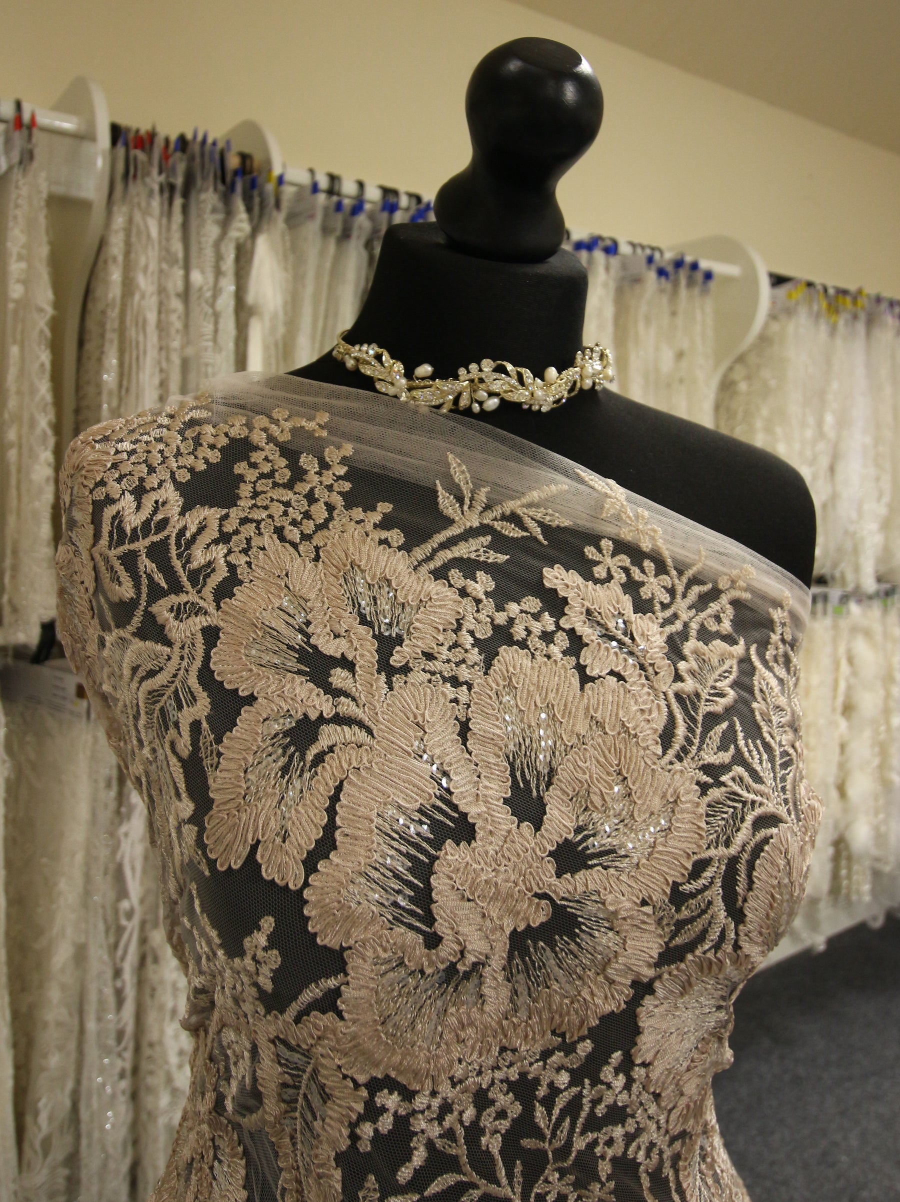 Coffee Embroidered Lace - Bexley