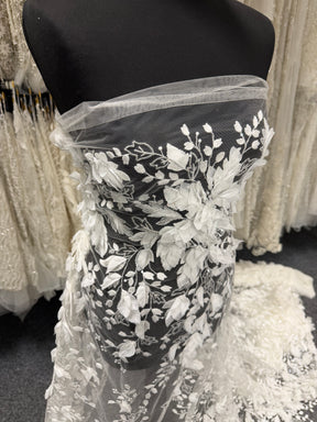 Ivory 3D Embroidered Beaded Tulle - EB1107