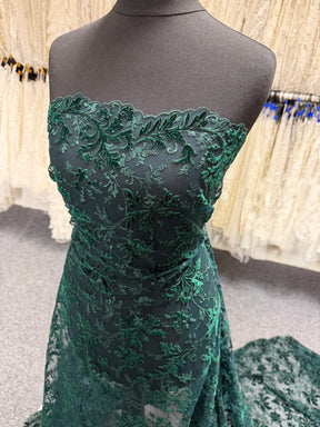 Hunter Green Velvet Embroidery Lace - Madina