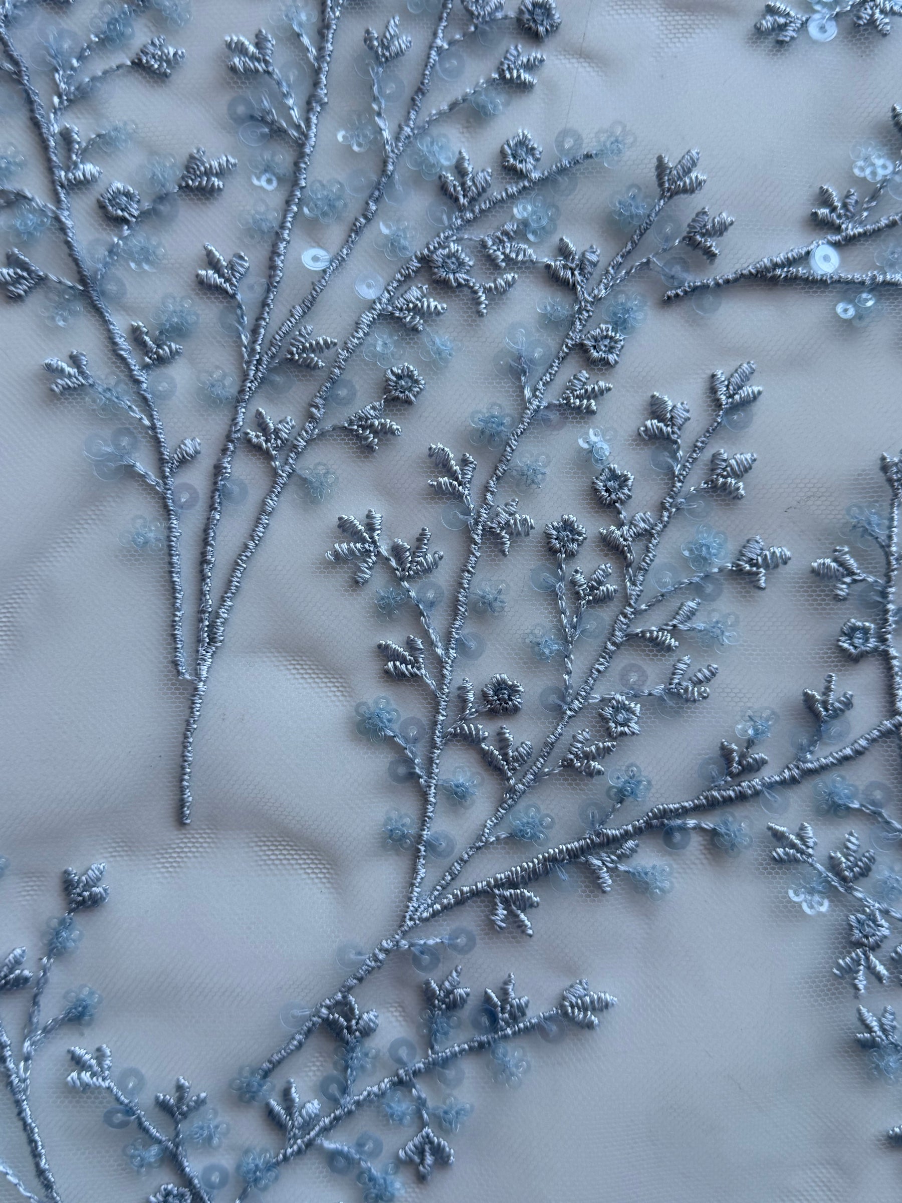 Limestone Blue Sequin Lace - EB3065