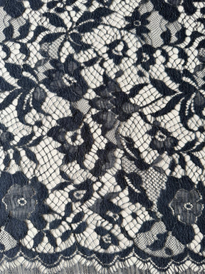 Navy Blue Silk Wool Italian Lace - P269