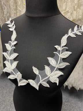 Ivory Beaded Embroidered Lace Appliqués - AP 256