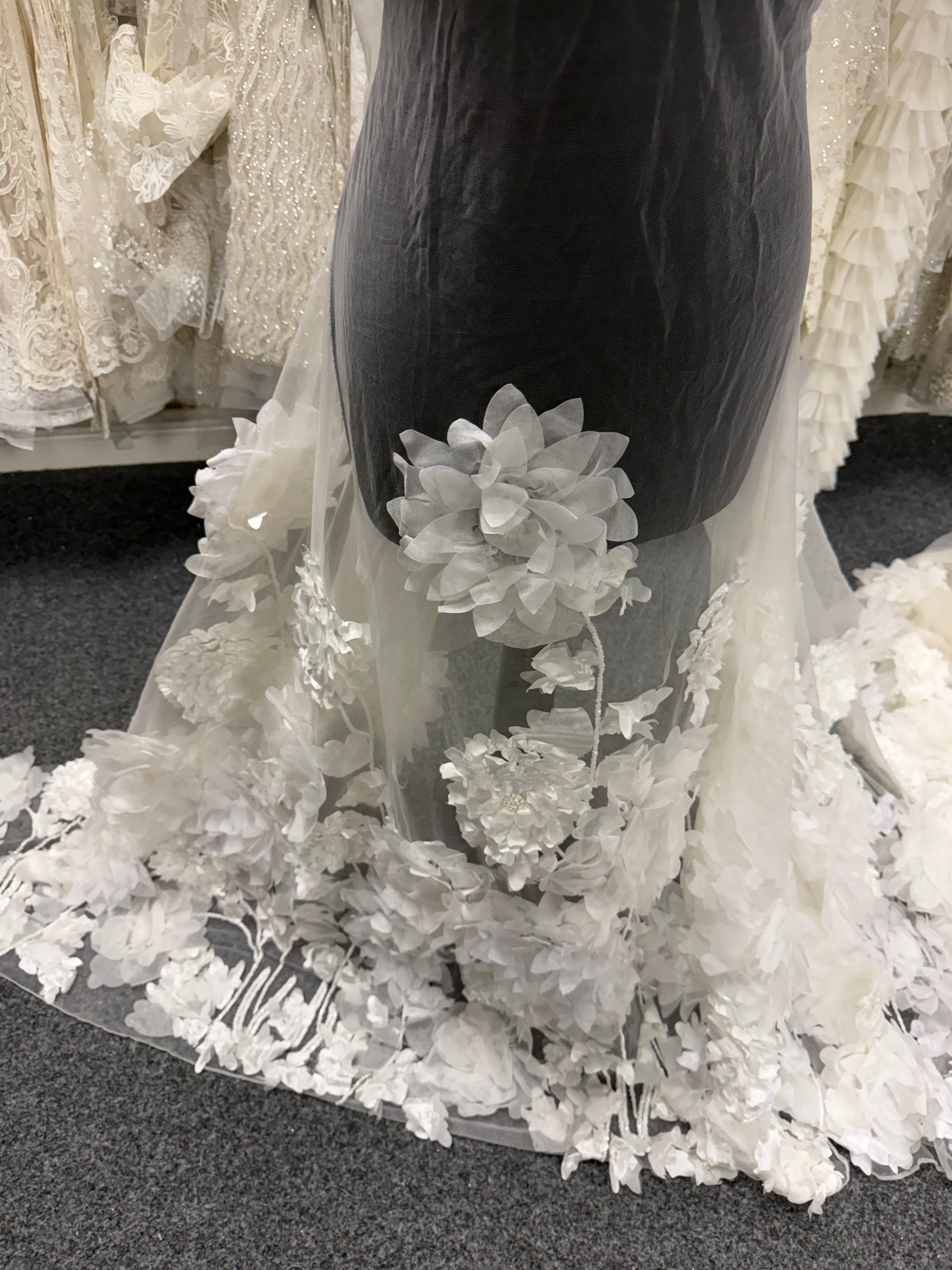 Ivory 3D Emb Beaded Tulle - EB1109