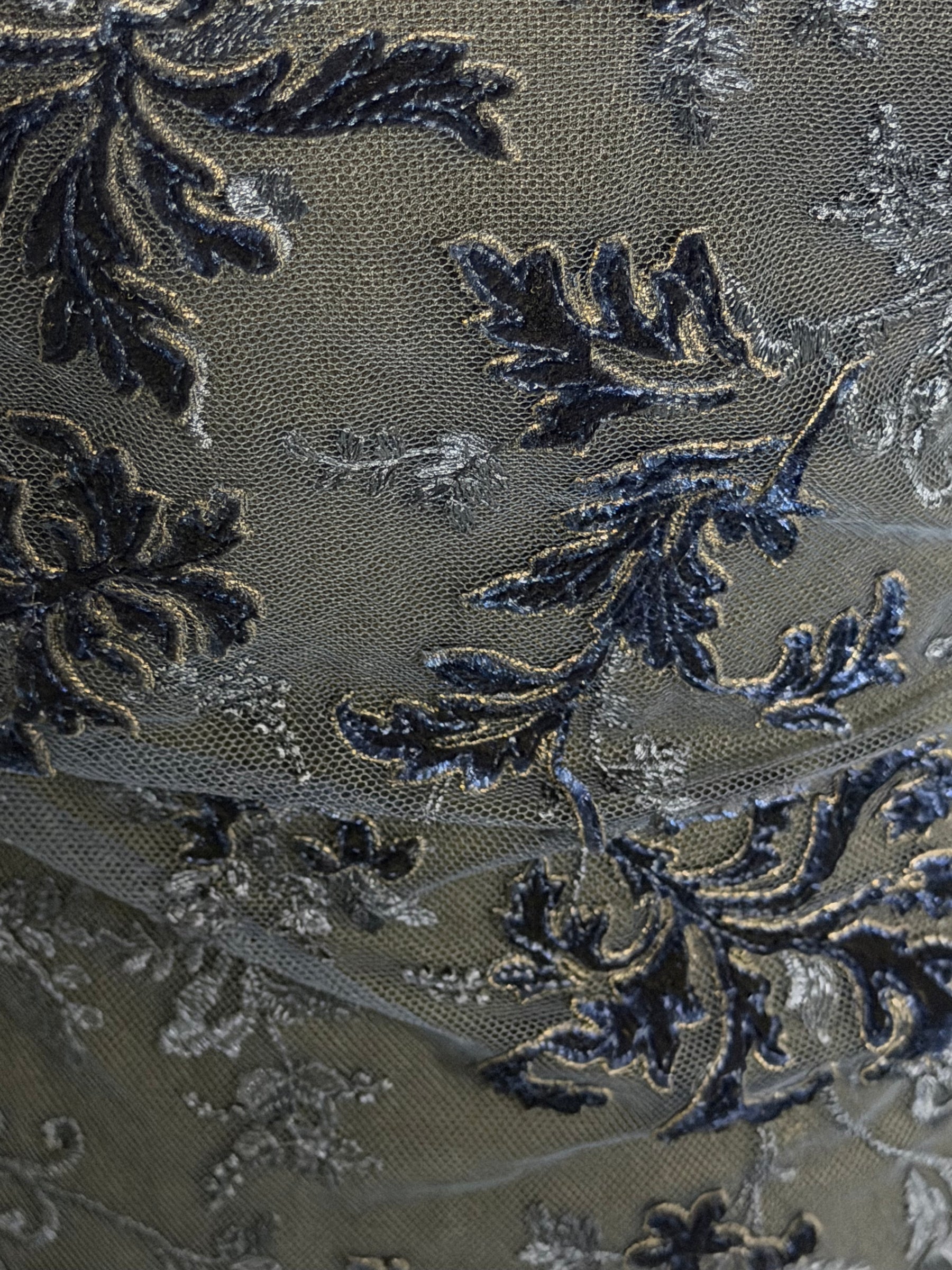 Navy Velvet Embroidery Lace - Madina