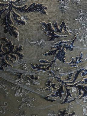 Navy Velvet Embroidery Lace - Madina