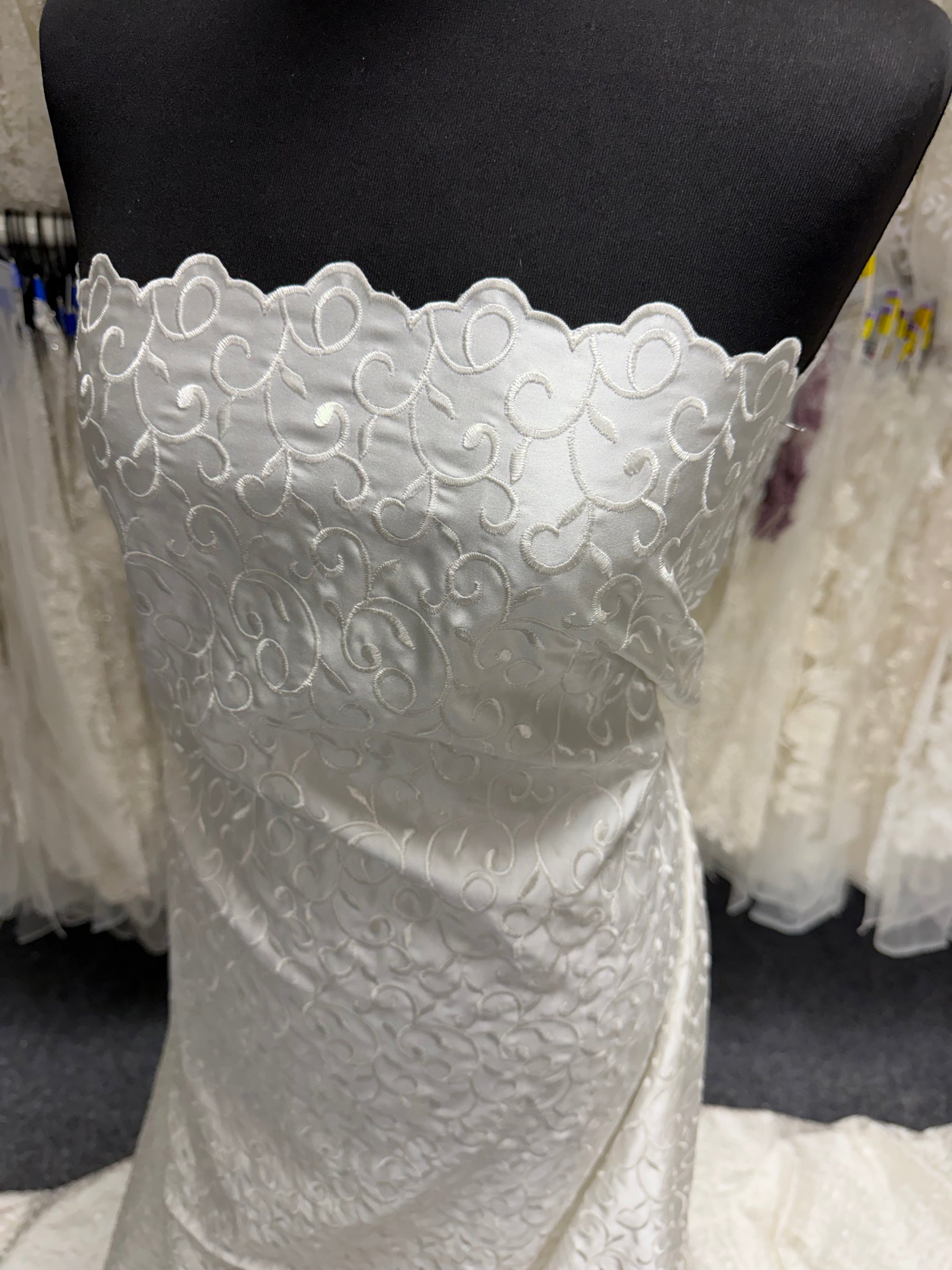 Ivory Embroidered Duchess Satin - P476