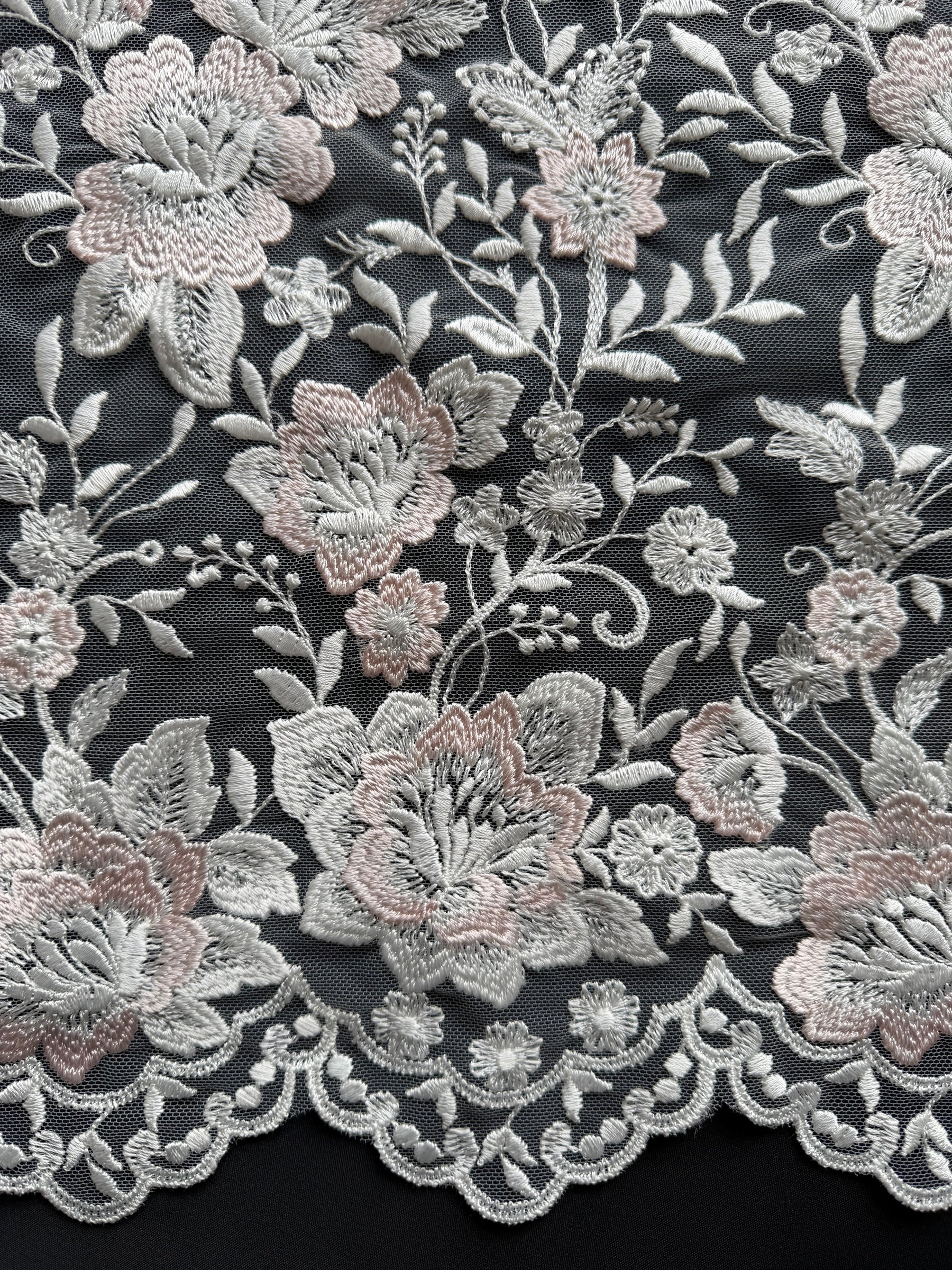 Ivory and Pink Embroidery Lace - EB5032