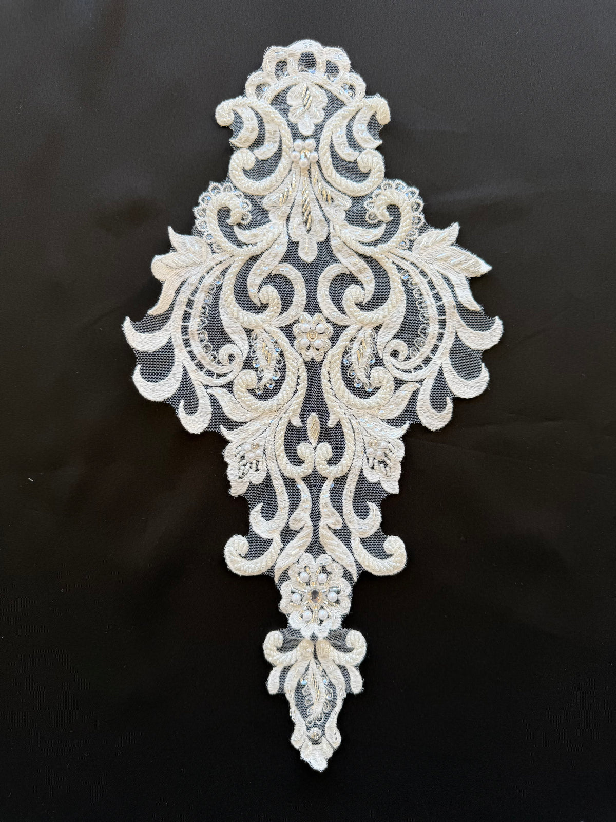 Ivory Beaded Lace Applique - T814