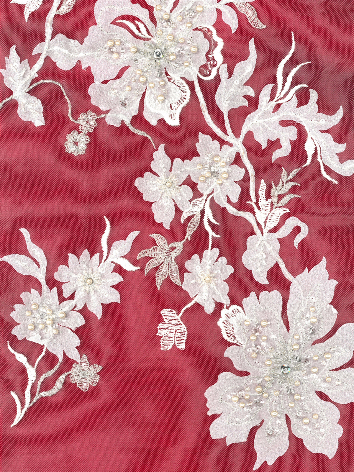 Light Peach tulle with Ivory Embroidery Lace - EB1015