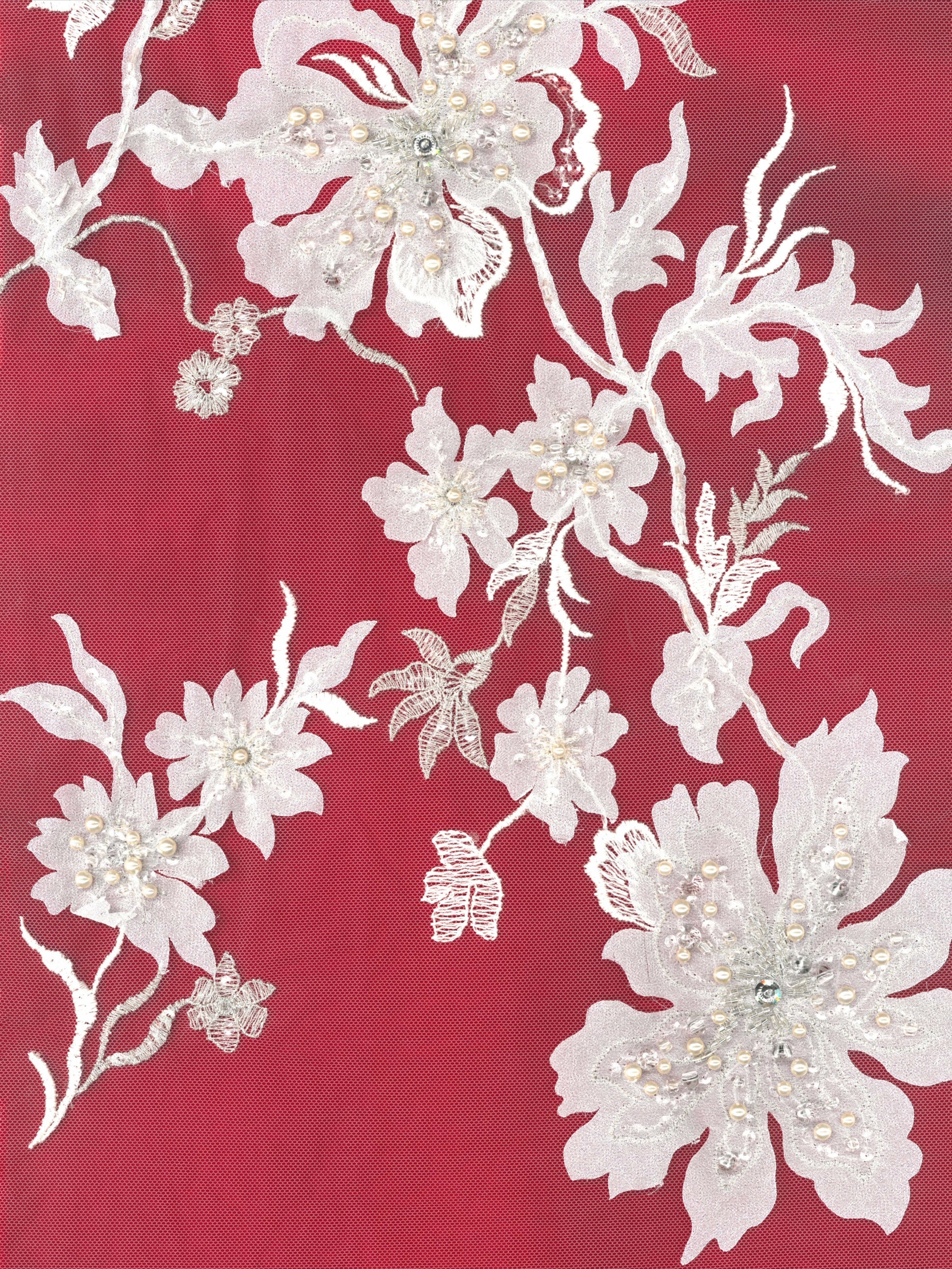 Light Peach tulle with Ivory Embroidery Lace - EB1015