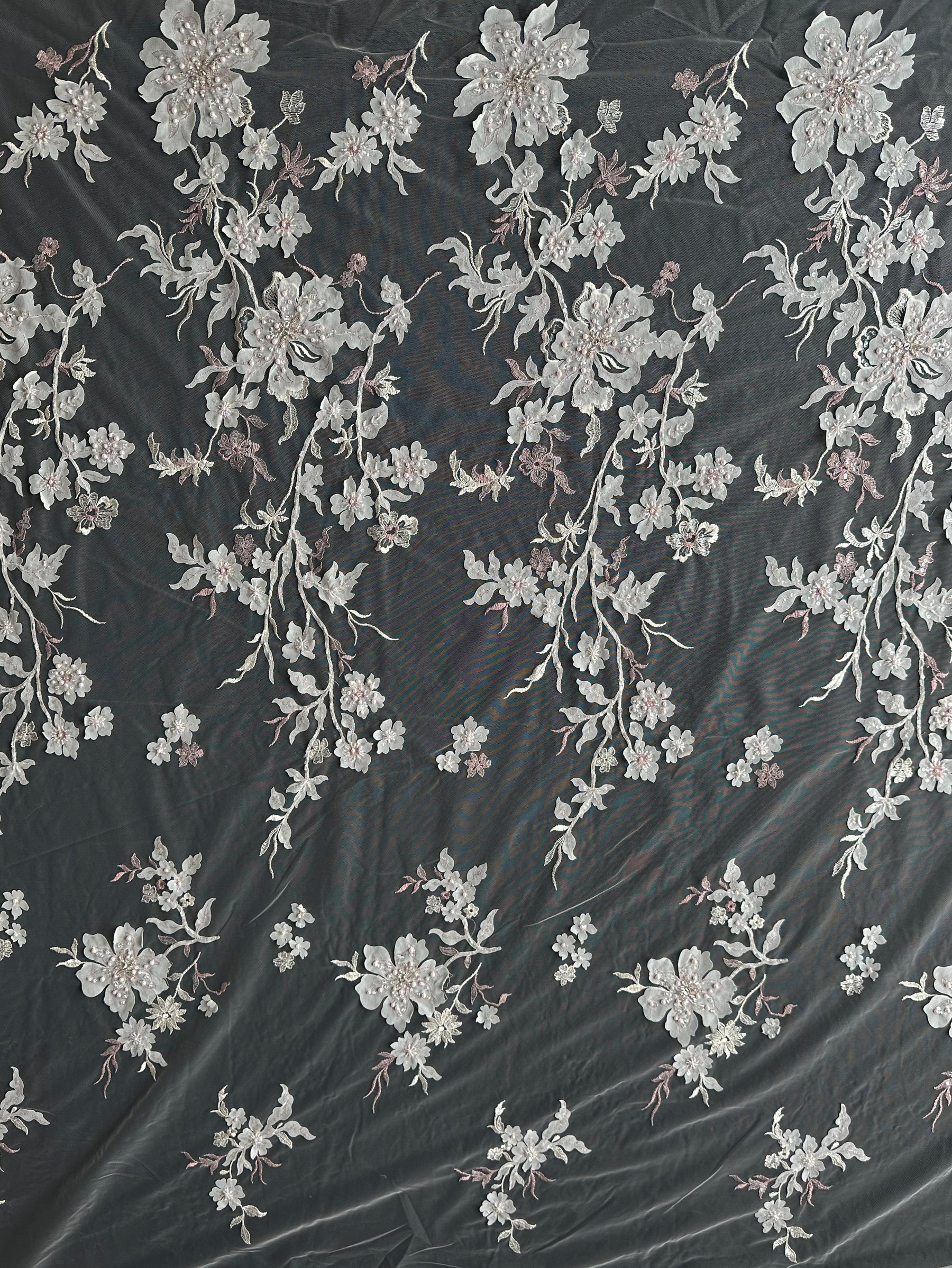 Pink & Ivory Embroidered Lace - EB1015