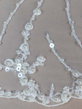 Ivory Embroidered Beaded Tulle - EB1018