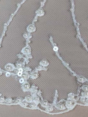 Ivory Embroidered Beaded Tulle - EB1018