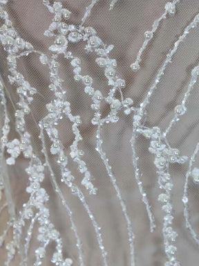 Ivory Embroidered Beaded Tulle - EB1018
